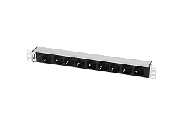 Блок розеток Rem-10 без шнура с инд., 9 Sсhuko, вход IEC 60320 C14, 10A, алюм., 19"