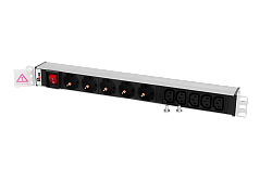 Блок розеток Rem-10 без шнура с выкл., 5 Sсhuko, 5 IEC 60320 C13, вход IEC 60320 C14, 10A, алюм., 19