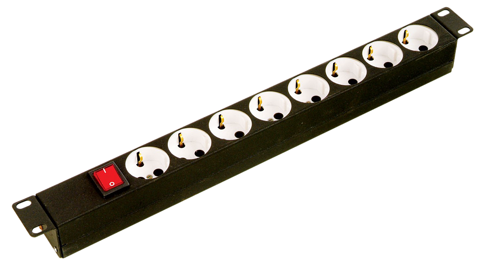 Блок силовых розеток 10А без шнура 19" с выключателем, 8 розеток, цвет черный