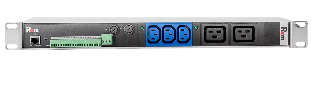 Упр. блок розеток с монит. Rem-MC1 3 С13, 2 С19, 32A, алюм., 19", колодка