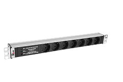 Блок розеток Rem-10 без шнура с фил. и инд., 7 Sсhuko, вход IEC 60320 C14, 10A, алюм., 19"