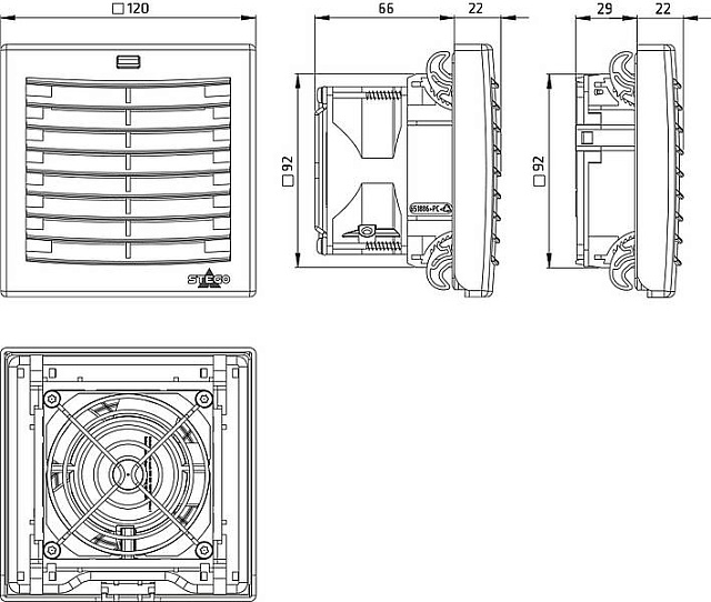 01870.0-30 Вентилятор с фильтром плюс 19 м³/ч, AC 230В, (92х92 мм), направление воздушного потока внутрь (IN)