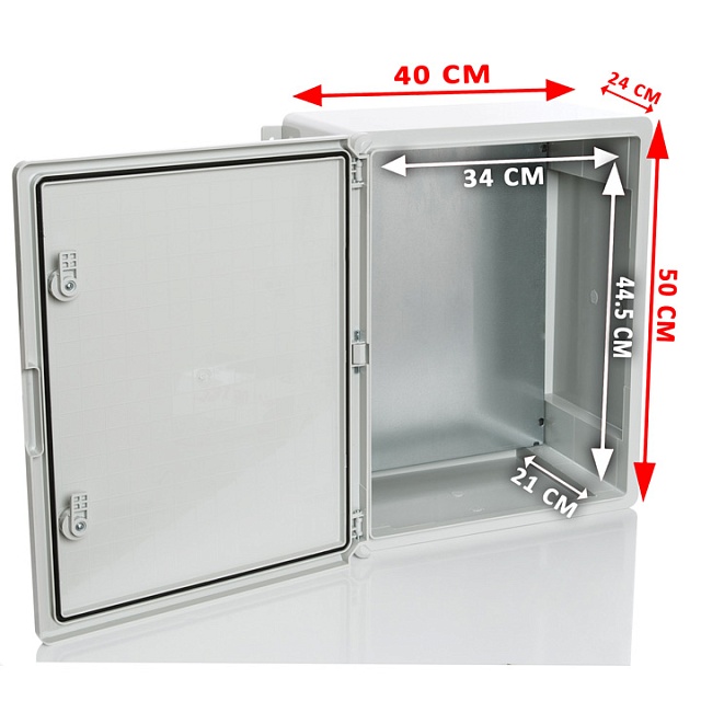 PP3007 Пластиковый шкаф с монт. панелью, IP65. УХЛ1., 400х500х240, непрозрачная дверца